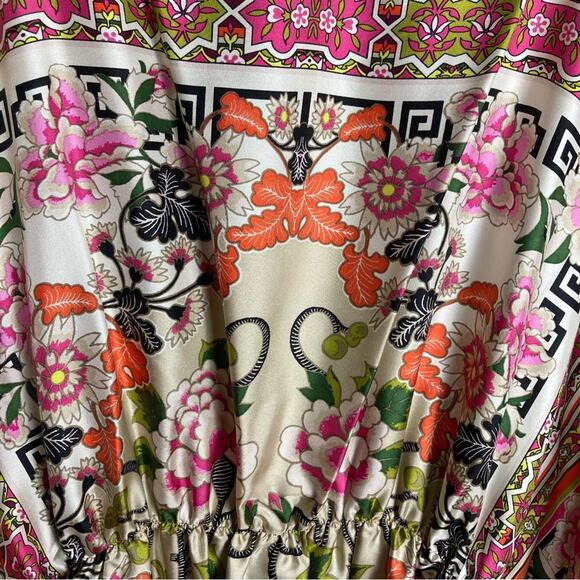 Josie Natori Kaftan dress tunic L / XL silk pattern luxury butterfly pink Asian - Picture 7 of 12